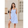 Ekouaer Cotton Nightgowns for Women Sleeveless Night Gown Tank Sleep Shirts Pleated Night Shirts V Neck Chemise(Floral Blue)