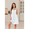 Ekouaer Cotton Nightgowns for Women Sleeveless Night Gown Tank Sleep Shirts Pleated Night Shirts V Neck Chemise(Floral White Blue)