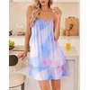 Ekouaer Nightgowns for Women Spaghetti Strap Night Gown Sleeveless Sleep Dress Chemise Sleepwear(Blue Pink Tie Dye)