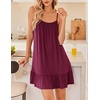 Ekouaer Nightgowns for Women Spaghetti Strap Night Gown Sleeveless Sleep Dress Chemise Sleepwear(Wine Red)