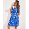 Ekouaer Womens House Dress Floral Print Nightgown with Pockets Mumu Dress(Blue Leaf)