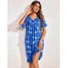 Ekouaer Womens House Dress Floral Print Nightgown with Pockets Mumu Dress(Blue Leaf)