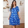 Ekouaer Womens House Dress Floral Print Nightgown with Pockets Mumu Dress(Blue Leaf)