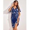 Ekouaer Womens House Dress Floral Print Nightgown with Pockets Mumu Dress(Blue and White Flower)