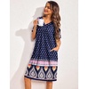Ekouaer Womens House Dress Floral Print Nightgown with Pockets Mumu Dress(Navy Boho)