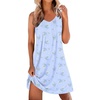 Ekouaer Cotton Nightgowns for Women Sleeveless Night Gown Tank Sleep Shirts Pleated Night Shirts V Neck Chemise(Floral Blue)