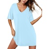 Ekouaer Nightgowns for Women Bamboo Viscose Sleepshirt Short sleeve Nightshirt V Neck T shirt Night gown Boyfriend Sleepwear(Aqua)