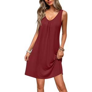 Ekouaer Nightgowns for Women Bamboo Viscose Night Gown Sleeveless Sleep Shirts Tank Sleep Dress V-neck Sleepwear(Dark Red)