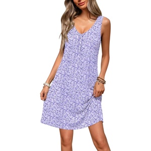 Ekouaer Nightgowns for Women Bamboo Viscose Night Gown Sleeveless Sleep Shirts Tank Sleep Dress V-neck Sleepwear(Floral Purple)