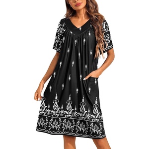 Ekouaer Womens House Dress Floral Print Nightgown with Pockets Mumu Dress(Black)