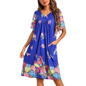 Ekouaer Womens House Dress Floral Print Nightgown with Pockets Mumu Dress(Bloom)