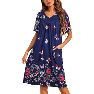 Ekouaer Womens House Dress Floral Print Nightgown with Pockets Mumu Dress(Butterfly)