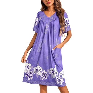 Ekouaer Womens House Dress Floral Print Nightgown with Pockets Mumu Dress(Lilac)