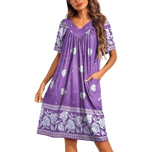Ekouaer Womens House Dress Floral Print Nightgown with Pockets Mumu Dress(Purple)