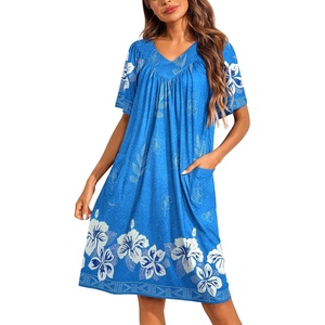 Ekouaer Womens House Dress Floral Print Nightgown with Pockets Mumu Dress(Sky Blue)