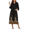 Ekouaer Women Zipper Robe 3/4 Sleeves Loungewear Dress Full Length Sleepwear Pockets Housecoat Nightgown Long Bathrobe(Black Feather)