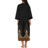 Ekouaer Women Zipper Robe 3/4 Sleeves Loungewear Dress Full Length Sleepwear Pockets Housecoat Nightgown Long Bathrobe(Black Feather)