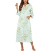 Ekouaer Women Zipper Robe 3/4 Sleeves Loungewear Dress Full Length Sleepwear Pockets Housecoat Nightgown Long Bathrobe(Floral Light Green)
