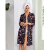 Ekouaer Zipper Robes for Women 3/4 Sleeve Housecoats Knee Length Bathrobe Lightweight Nightgown with Pockets S-3XL(Black Flower)