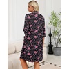 Ekouaer Zipper Robes for Women 3/4 Sleeve Housecoats Knee Length Bathrobe Lightweight Nightgown with Pockets S-3XL(Black Flower)