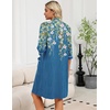 Ekouaer Zipper Robes for Women 3/4 Sleeve Housecoats Knee Length Bathrobe Lightweight Nightgown with Pockets S-3XL(Deep Blue Floral)