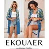 Ekouaer Zipper Robes for Women 3/4 Sleeve Housecoats Knee Length Bathrobe Lightweight Nightgown with Pockets S-3XL(Deep Blue Floral)