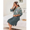 Ekouaer Zipper Robes for Women 3/4 Sleeve Housecoats Knee Length Bathrobe Lightweight Nightgown with Pockets S-3XL(Grey Flower)