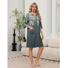 Ekouaer Zipper Robes for Women 3/4 Sleeve Housecoats Knee Length Bathrobe Lightweight Nightgown with Pockets S-3XL(Grey Flower)
