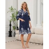 Ekouaer Zipper Robes for Women 3/4 Sleeve Housecoats Knee Length Bathrobe Lightweight Nightgown with Pockets S-3XL(Navy Blue Flower)