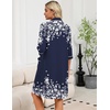 Ekouaer Zipper Robes for Women 3/4 Sleeve Housecoats Knee Length Bathrobe Lightweight Nightgown with Pockets S-3XL(Navy Blue Flower)