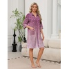Ekouaer Zipper Robes for Women 3/4 Sleeve Housecoats Knee Length Bathrobe Lightweight Nightgown with Pockets S-3XL(Purple Leaves)