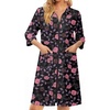 Ekouaer Zipper Robes for Women 3/4 Sleeve Housecoats Knee Length Bathrobe Lightweight Nightgown with Pockets S-3XL(Black Flower)