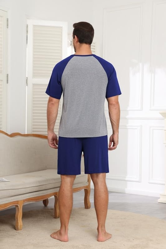image:imageEkouaer Mens Pajamas Set Bamboo Viscose Short Sleeve Pjs Sets Soft Sleepwear Lightweight Loungewear with Pockets S3XLNavy Grey
