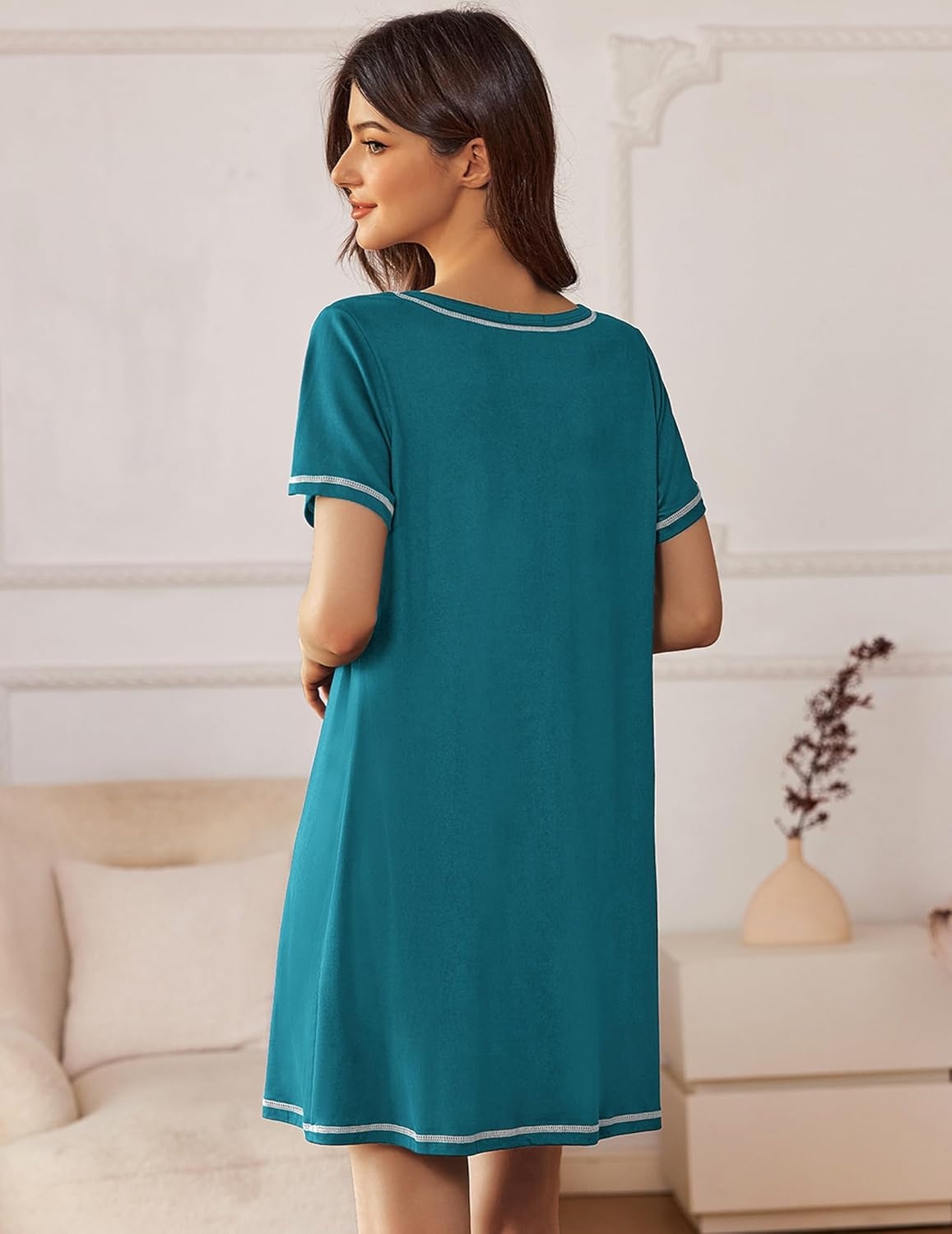 image:imageEkouaer Nightgowns for Women 2 Pack Night Gowns Short Sleeve Sleepshirts Pullover Nightshirts Soft SleepwearBlackBlue Green
