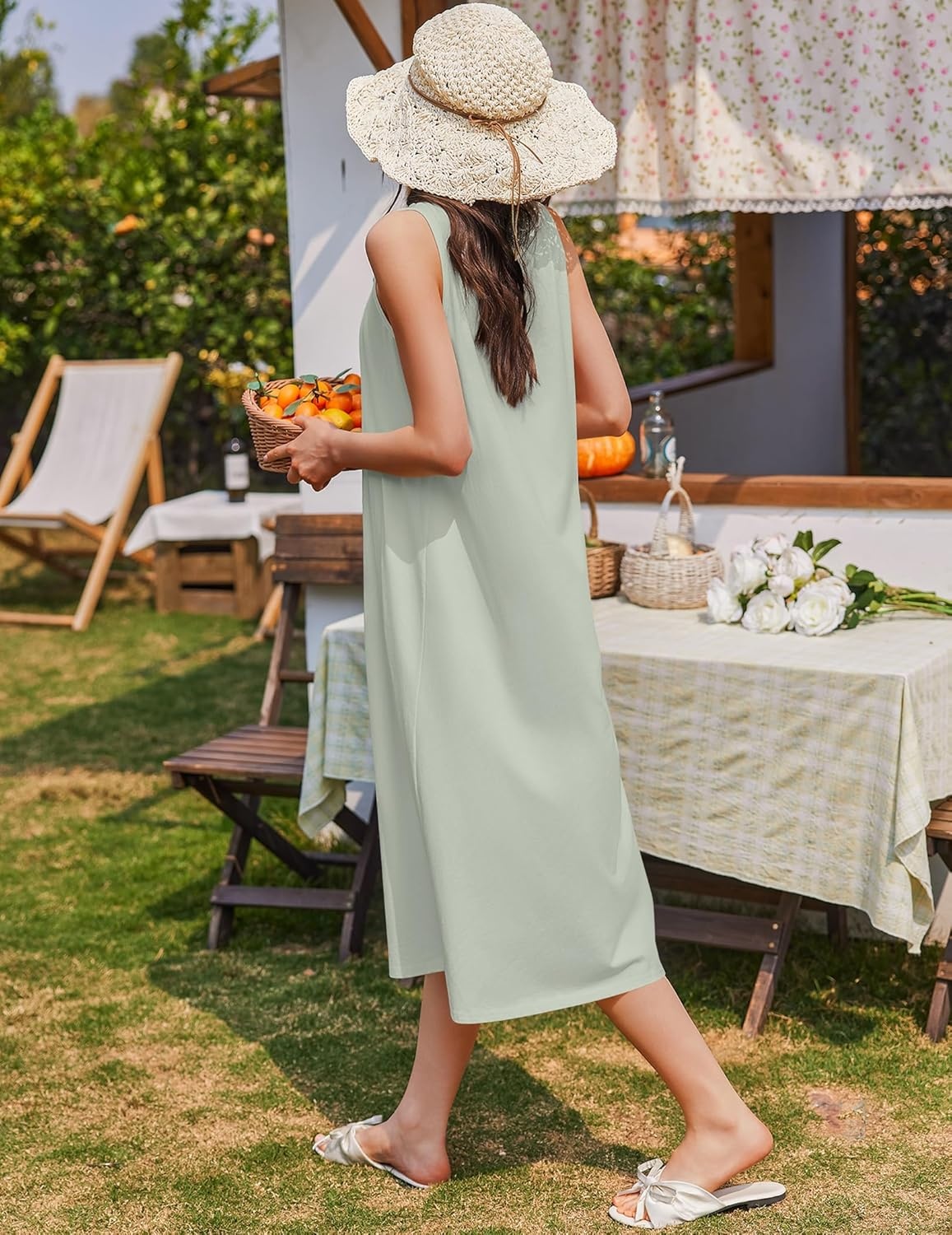 image:imageEkouaer Nightgowns for Women Cotton Long Night Gown Sleeveless Sleep Dress Victorian Nightdress Ladies SleepwearLight Green