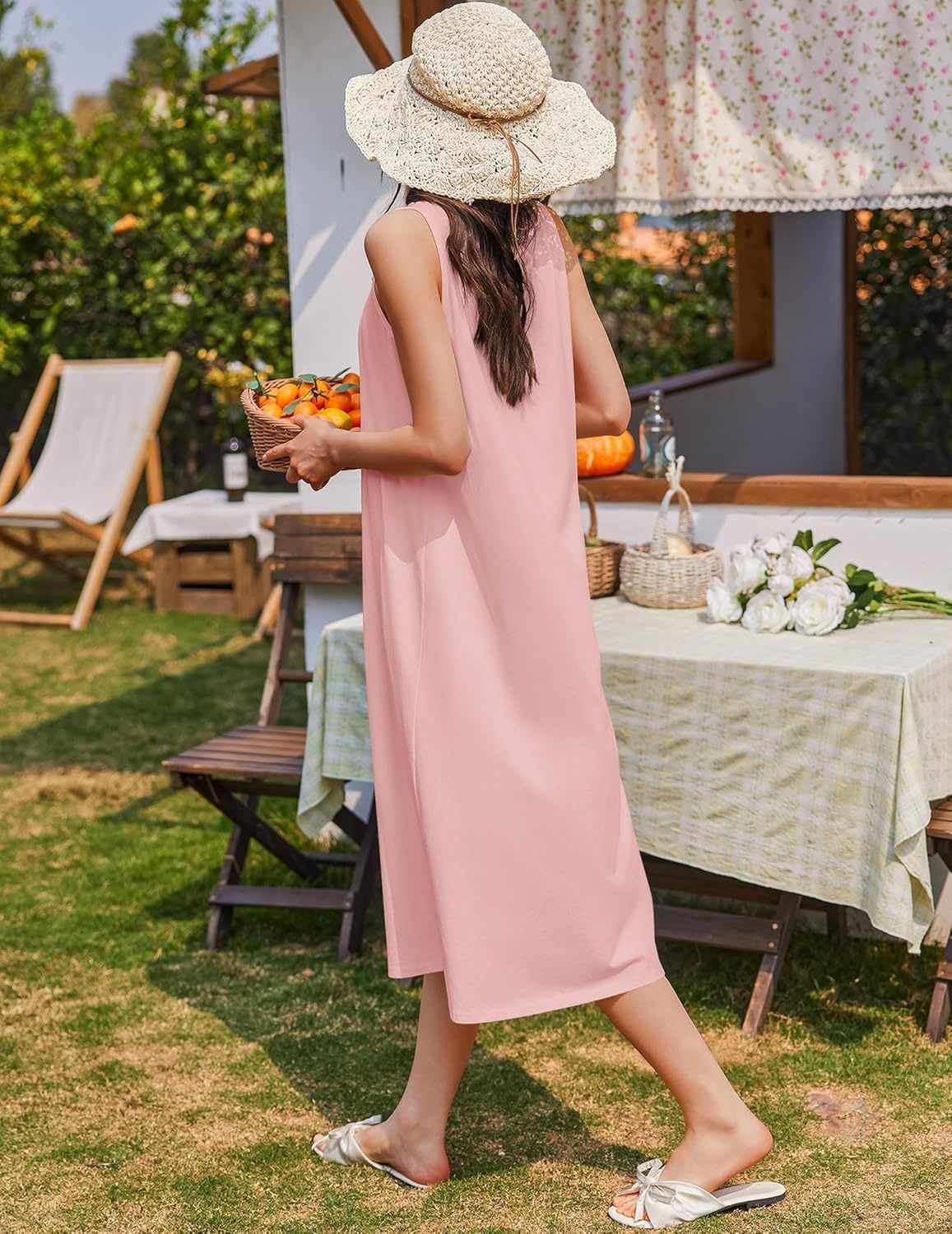 image:imageEkouaer Nightgowns for Women Cotton Long Night Gown Sleeveless Sleep Dress Victorian Nightdress Ladies SleepwearLight Pink