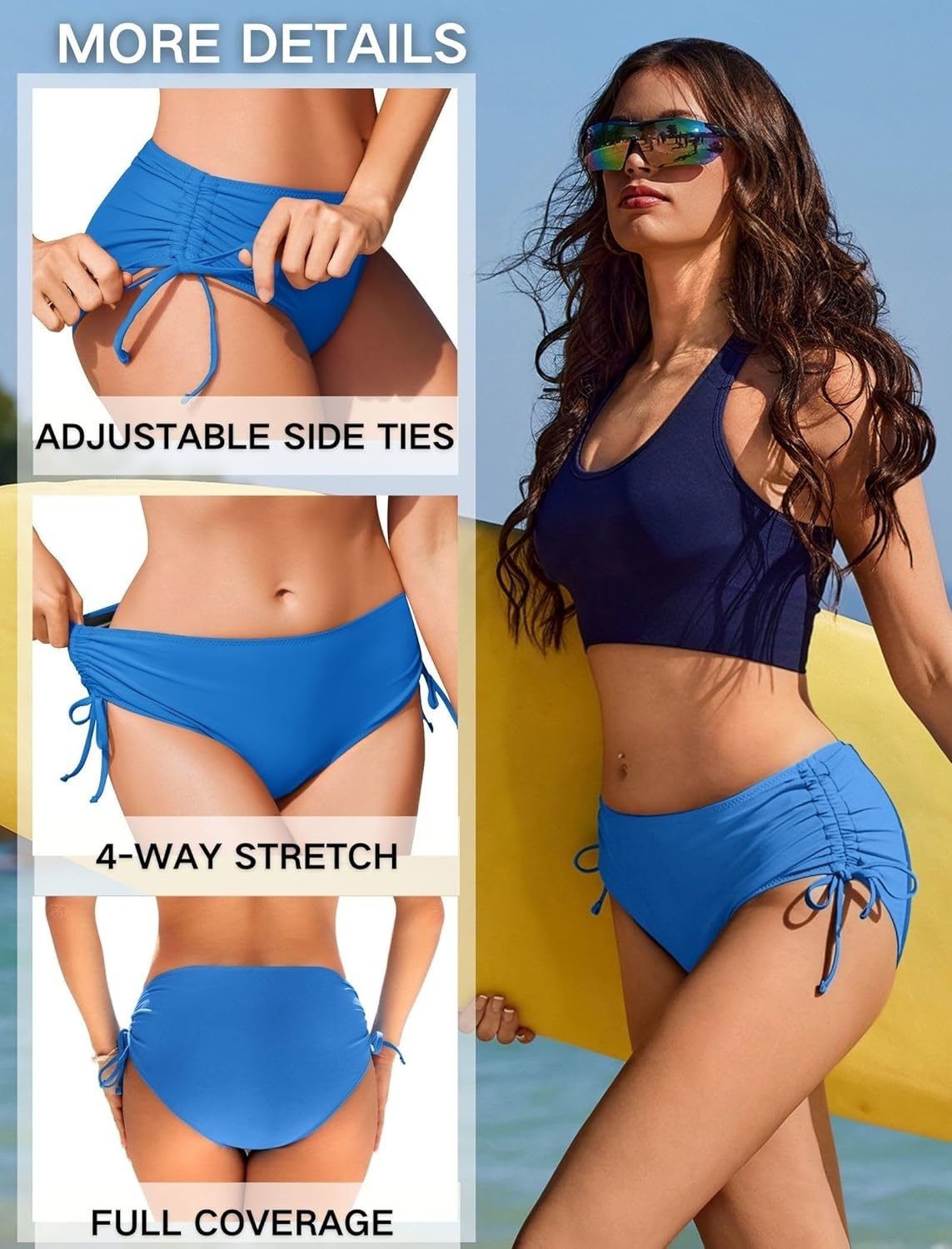 image:imageEkouaer Women Bikini Bottoms Mid Waist Swim Bathing Suit Bottom Full Coverage Swimsuit ShortsXSXXLBlue