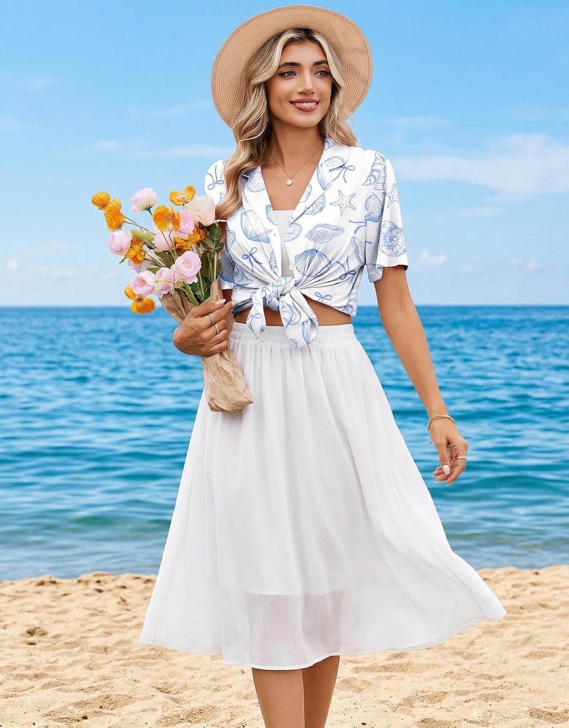 image:imageEkouaer Womens Pajama Sets Button Down Short Sleeve Top and Shorts Cute Ruffled Pjs Sets SleepwearShell World