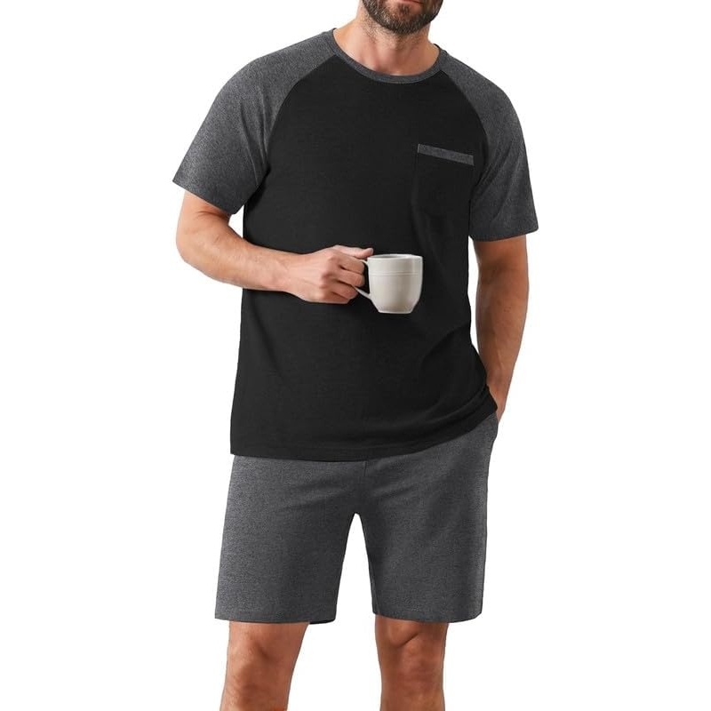image:imageEkouaer Mens Pajamas Set Bamboo Viscose Short Sleeve Pjs Sets Soft Sleepwear Lightweight Loungewear with Pockets S3XLBlack Dark Grey