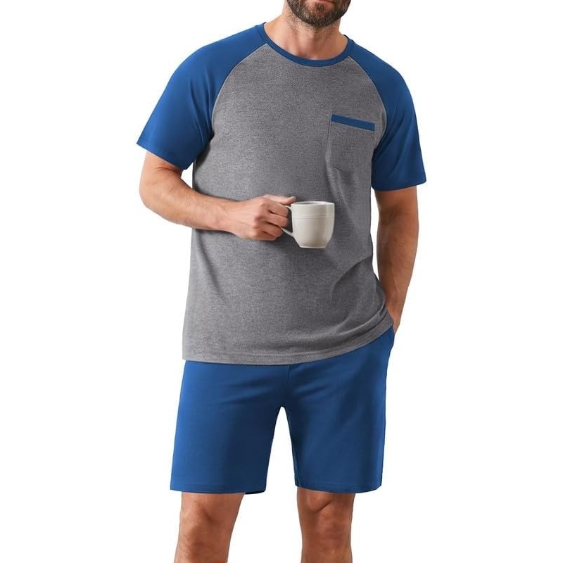 image:imageEkouaer Mens Pajamas Set Bamboo Viscose Short Sleeve Pjs Sets Soft Sleepwear Lightweight Loungewear with Pockets S3XLBlue Grey