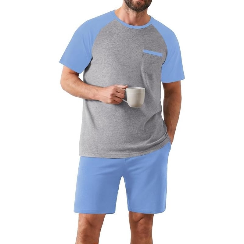 image:imageEkouaer Mens Pajamas Set Bamboo Viscose Short Sleeve Pjs Sets Soft Sleepwear Lightweight Loungewear with Pockets S3XLLight Blue Grey