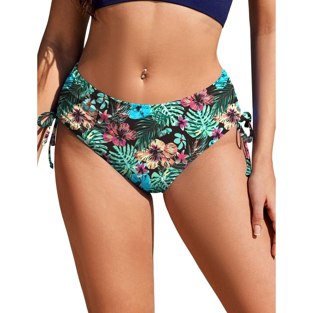 image:imageEkouaer Women Bikini Bottoms Mid Waist Swim Bathing Suit Bottom Full Coverage Swimsuit ShortsXSXXLRed Tropical Flowers