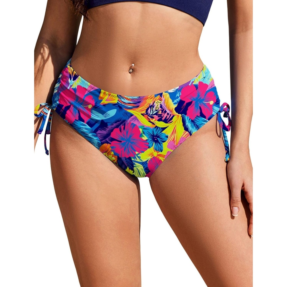 image:imageEkouaer Women Bikini Bottoms Mid Waist Swim Bathing Suit Bottom Full Coverage Swimsuit ShortsXSXXLSky Blue Floral