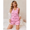 Ekouaer 2 Pack Pajamas for Women Set Tank Top and Shorts Pjs Soft Sleeveless Sleepwear Summer Loungewear,S-XXL(Black Heart/Pink Love)