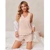 Ekouaer 2 Pack Pajamas for Women Set Tank Top and Shorts Pjs Soft Sleeveless Sleepwear Summer Loungewear,S-XXL(Black/Champagne)