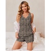 Ekouaer 2 Pack Pajamas for Women Set Tank Top and Shorts Pjs Soft Sleeveless Sleepwear Summer Loungewear,S-XXL(Black/Leopard)