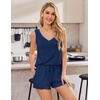 Ekouaer 2 Pack Pajamas for Women Set Tank Top and Shorts Pjs Soft Sleeveless Sleepwear Summer Loungewear,S-XXL(Black/Navy Blue)
