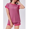 Ekouaer 2 Piece Sets for Women Summer Outfits Cute Stripe Knit T Shirts Shorts Matching Lounge Set(Rose Pink Striped)