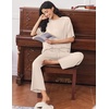 Ekouaer Lounge Sets for Women Short Sleeve Tops and Long Pants Soft Comfy Pajamas Set 2 Piece Outfits(Beige)