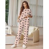 Ekouaer Lounge Sets for Women Short Sleeve Tops and Long Pants Soft Comfy Pajamas Set 2 Piece Outfits(Beige Bow)